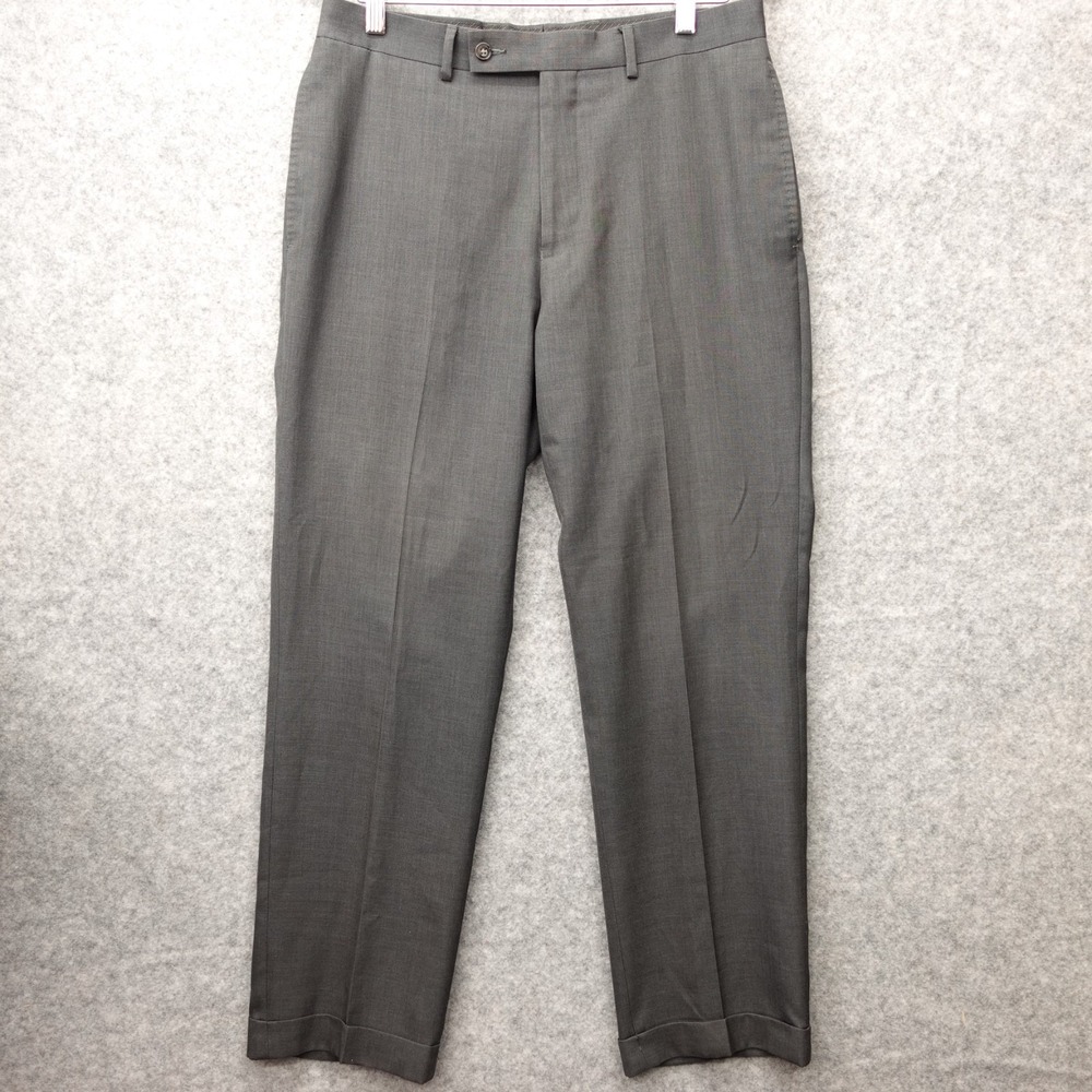 Black Cuffed Trousers Pants Mens 32x30 CALVIN KLEIN Dress Charcoal Flat‎ Front